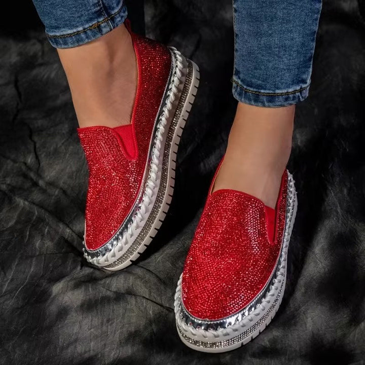 CALORA_ Vrouwen Slip-On Schoenen met Strass en Ademend Design