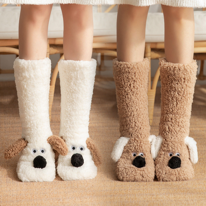CALORA_ Warme Pantoffels voor Volwassenen - Winter Slaapsokken met Schattige Puppy Patroon