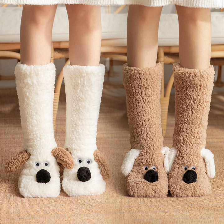 CALORA_ Warme Pantoffels voor Volwassenen - Winter Slaapsokken met Schattige Puppy Patroon