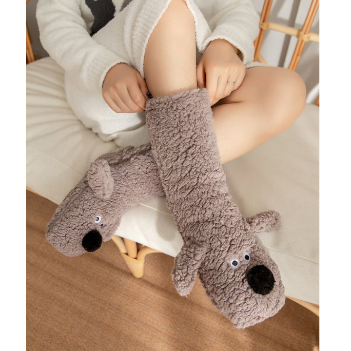 CALORA_ Warme Pantoffels voor Volwassenen - Winter Slaapsokken met Schattige Puppy Patroon
