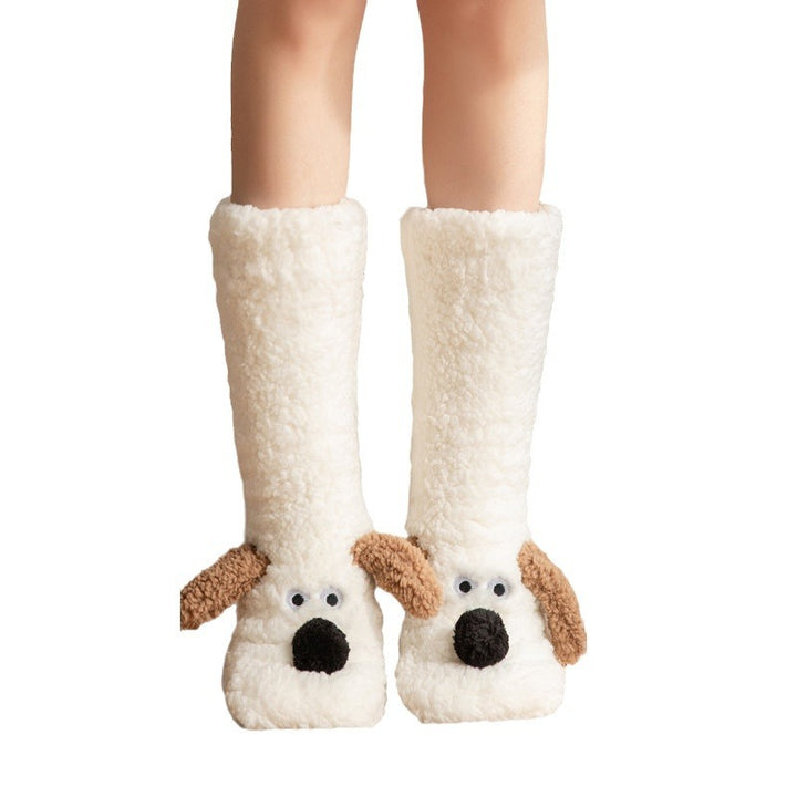 CALORA_ Warme Pantoffels voor Volwassenen - Winter Slaapsokken met Schattige Puppy Patroon