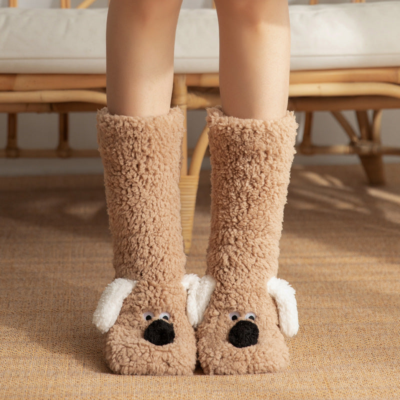 CALORA_ Warme Pantoffels voor Volwassenen - Winter Slaapsokken met Schattige Puppy Patroon