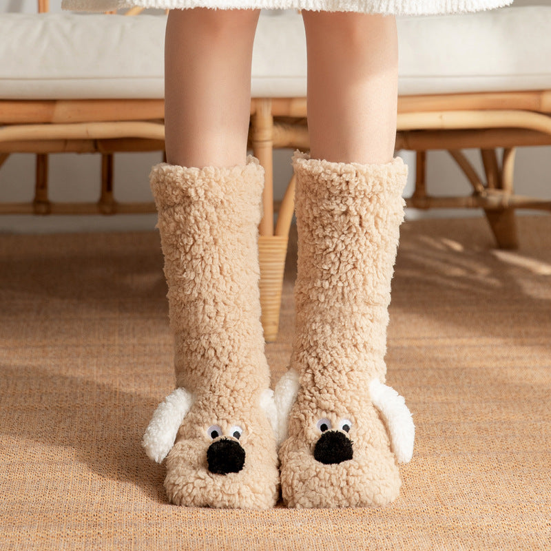 CALORA_ Warme Pantoffels voor Volwassenen - Winter Slaapsokken met Schattige Puppy Patroon