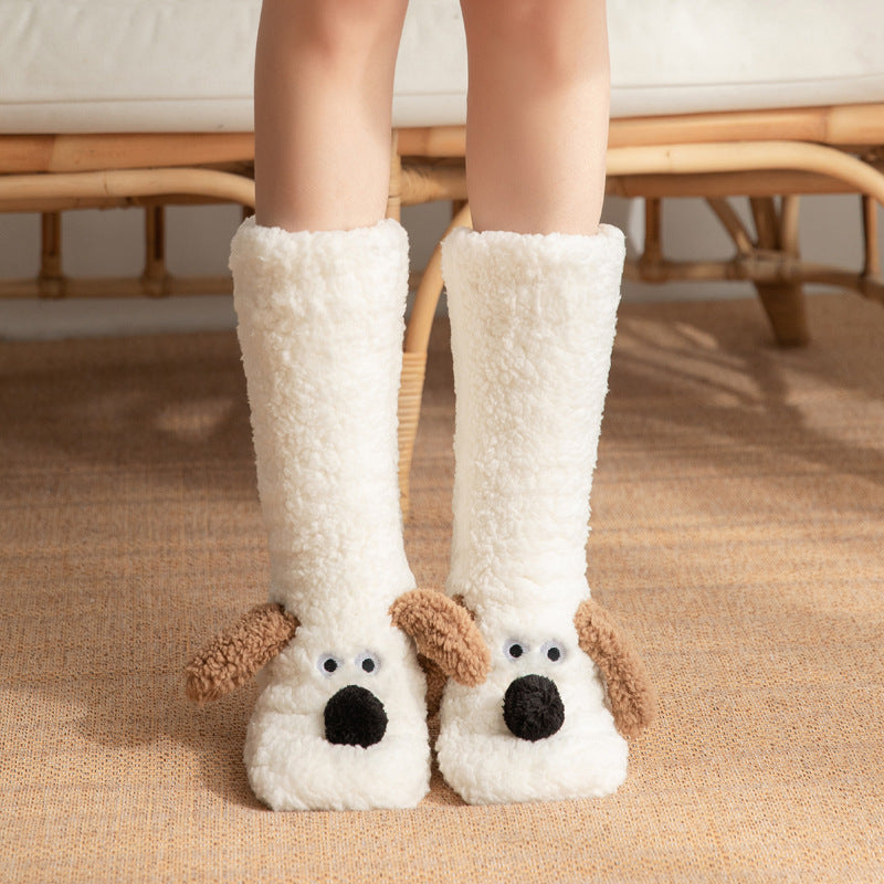 CALORA_ Warme Pantoffels voor Volwassenen - Winter Slaapsokken met Schattige Puppy Patroon