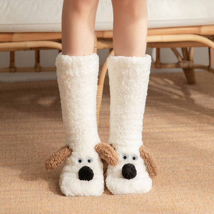 CALORA_ Warme Pantoffels voor Volwassenen - Winter Slaapsokken met Schattige Puppy Patroon