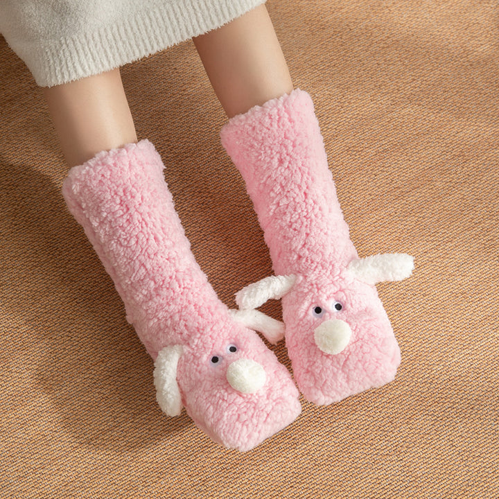 CALORA_ Warme Pantoffels voor Volwassenen - Winter Slaapsokken met Schattige Puppy Patroon
