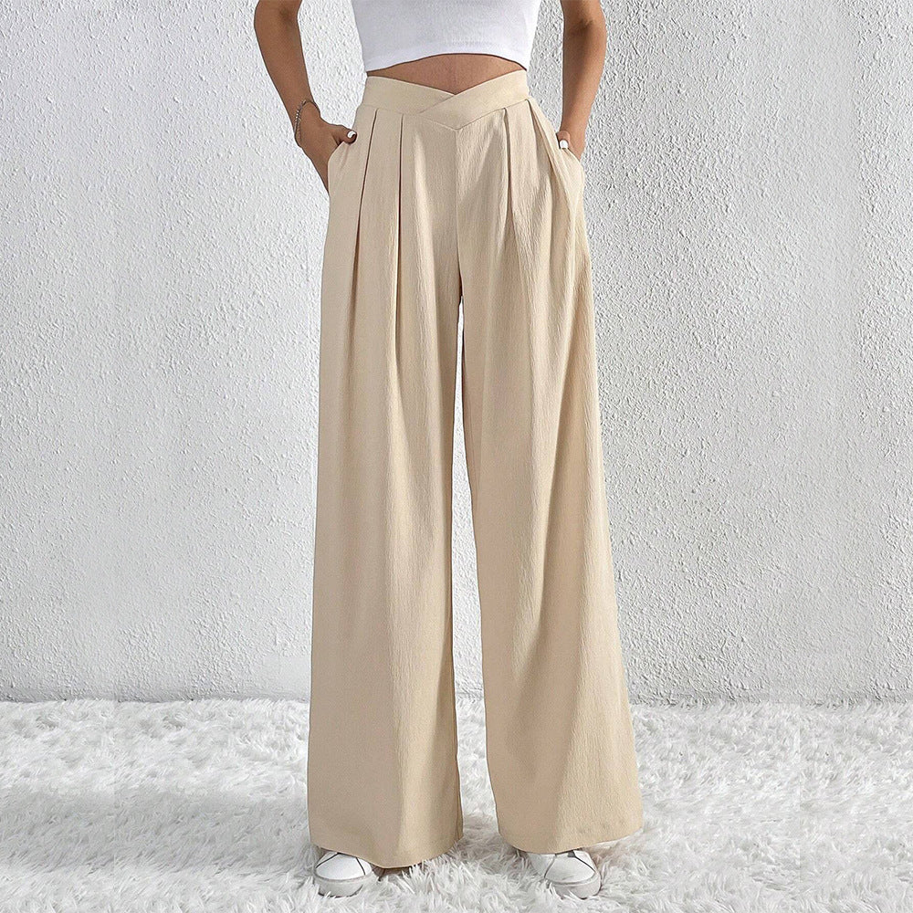 CALORA_ Wijde broek met zakken en hoge taille