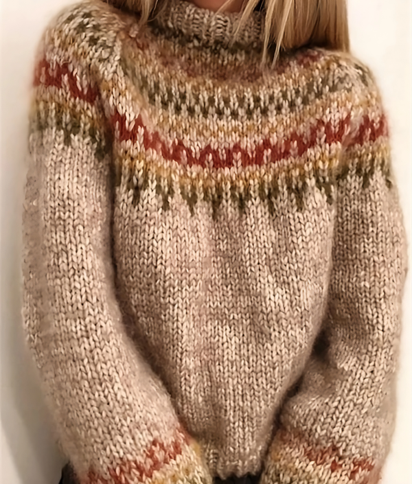 CALORA_ Winter trui met patroon en halve hals