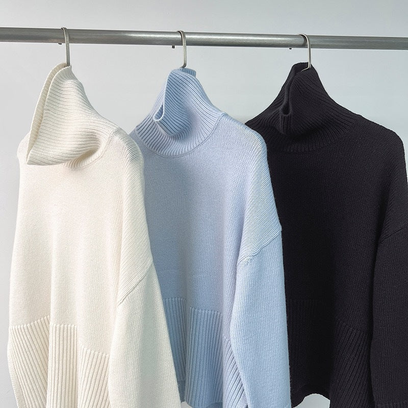 CALORA_ Wintergebreid Damessweater met Col, Losse Zoom en Split