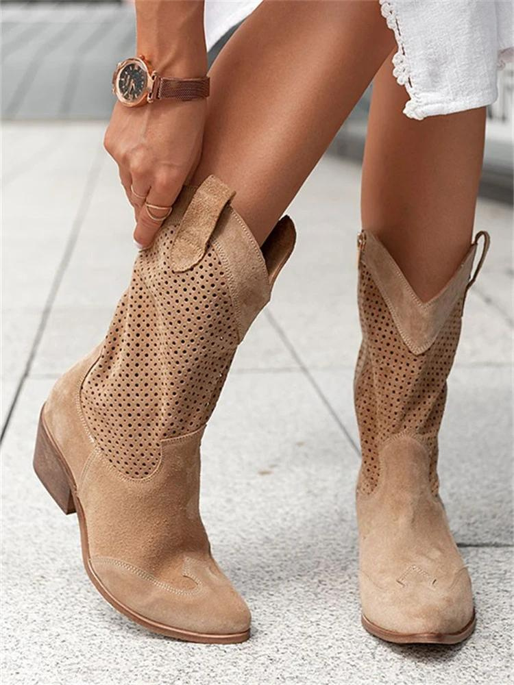 CALORA_ Witte Cowboylaarzen Met Western Flair En Perforaties