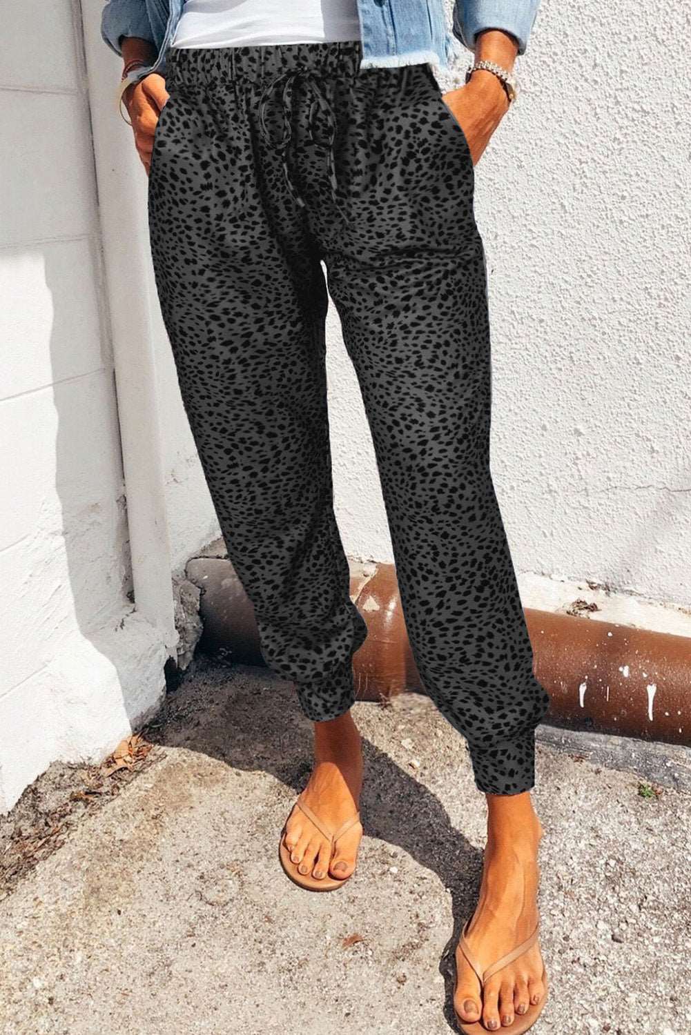 CALORA_ Yasmine | Luipaardprint Joggingbroek met zakken