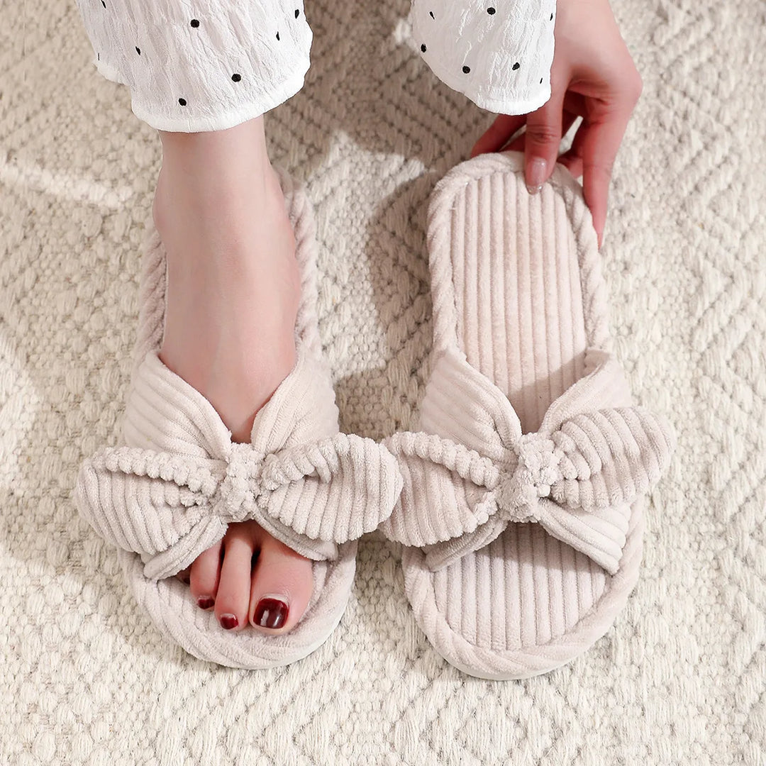 CALORA_ Zachte Corduroy Slippers met Strik voor Thuiscomfort