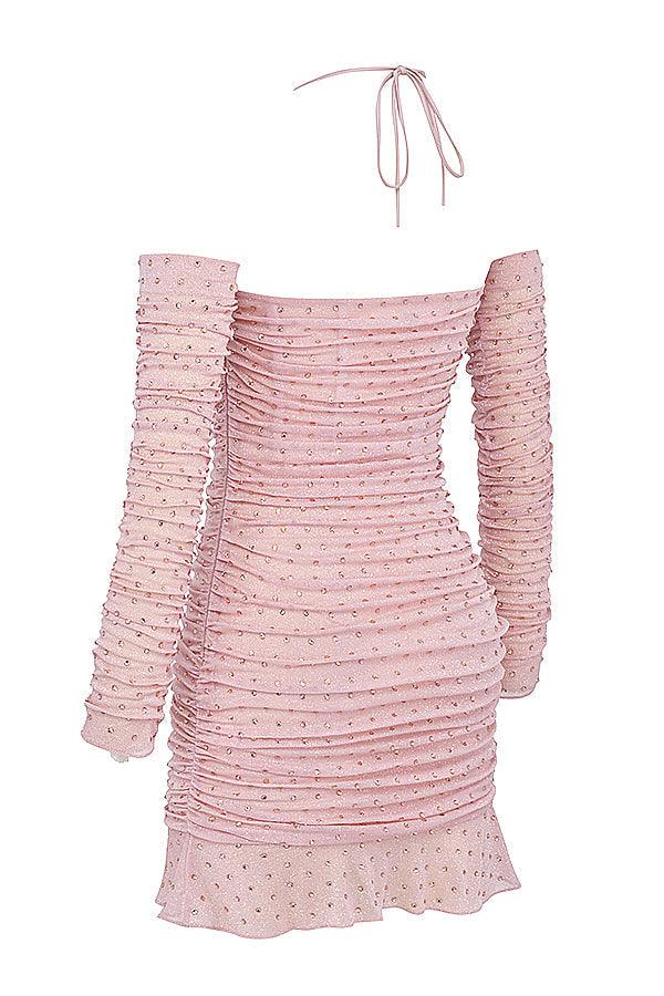 CALORA_ Zachtroze Gekristalliseerde Elegante Maxi Jurk