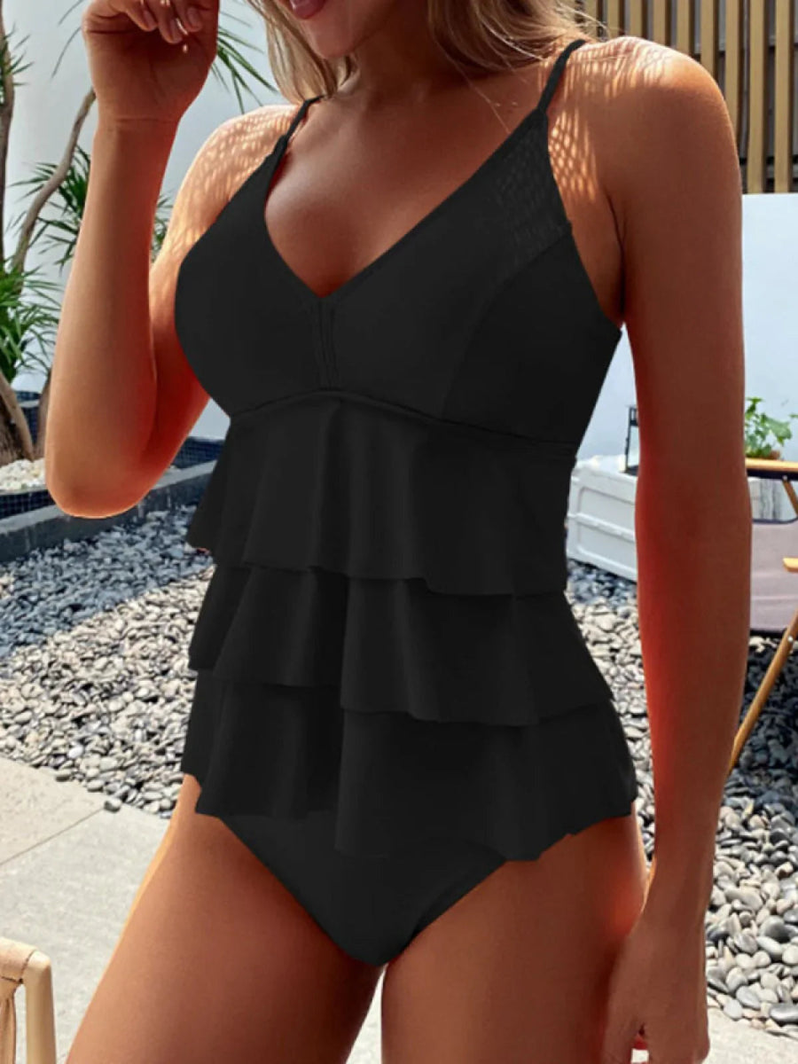 CALORA_ Zomer Tankini Badpak met Ruffles en Buikbedekking
