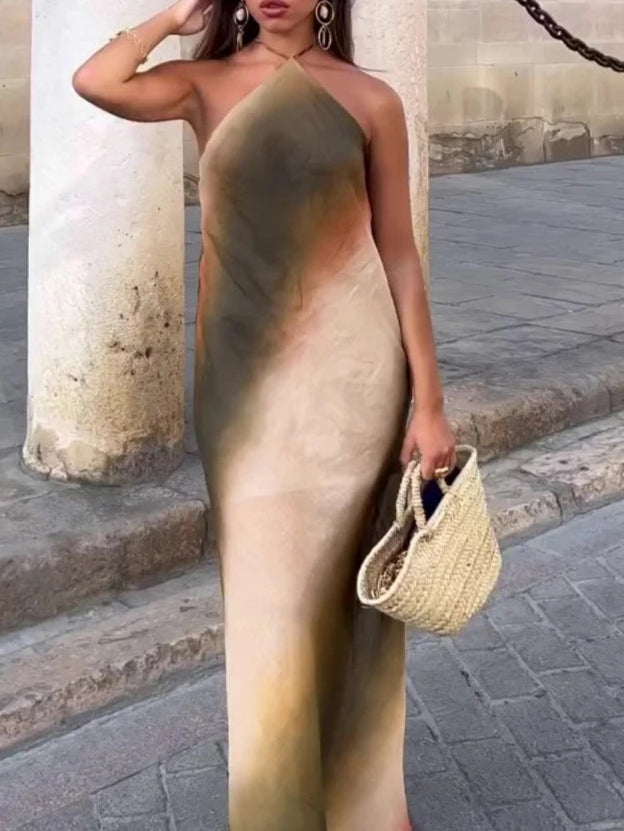 CALORA_ Zomerjurk Tie Dye Midi Met Visstaart Hoge Taille Mouwloos