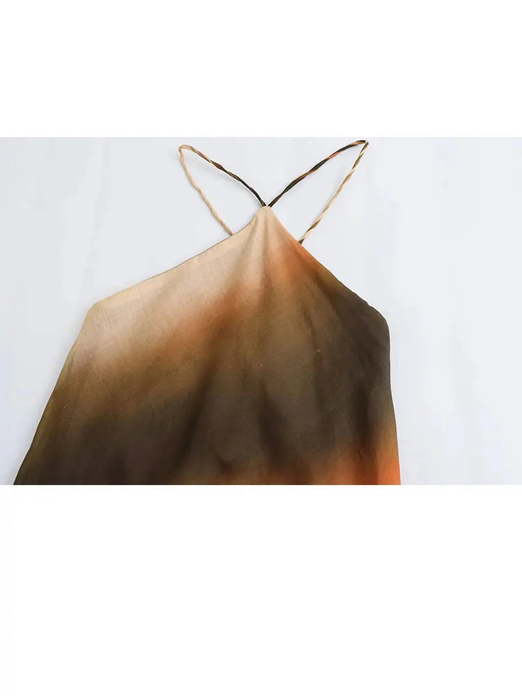 CALORA_ Zomerjurk Tie Dye Midi Met Visstaart Hoge Taille Mouwloos