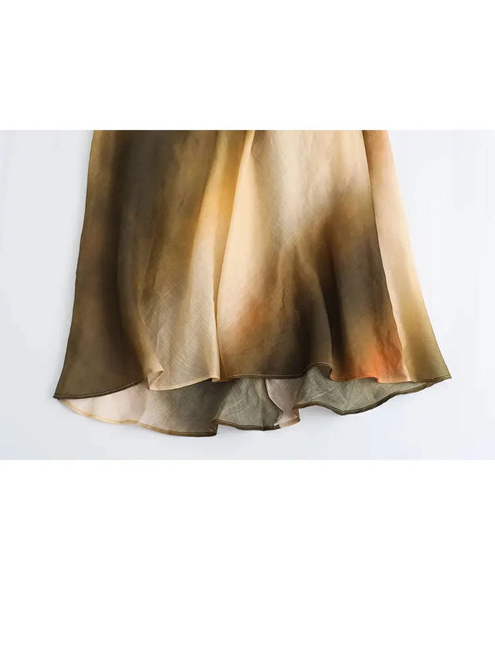 CALORA_ Zomerjurk Tie Dye Midi Met Visstaart Hoge Taille Mouwloos