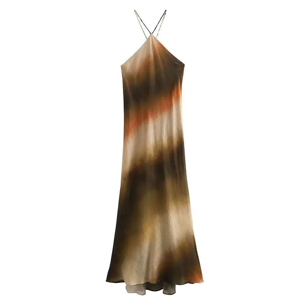 CALORA_ Zomerjurk Tie Dye Midi Met Visstaart Hoge Taille Mouwloos