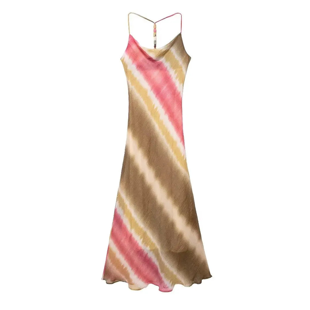 CALORA_ Zomerjurk Tie Dye Midi Met Visstaart Hoge Taille Mouwloos