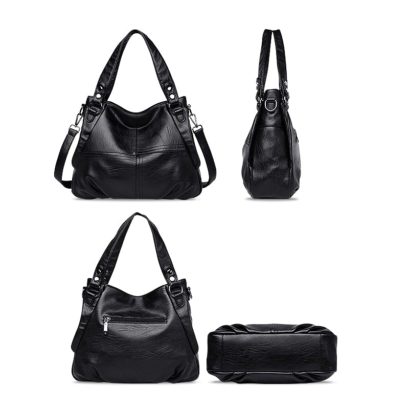 CALORA_ Zwarte Vegan Leren Handtas met Schouderriem en Stijlvol Design