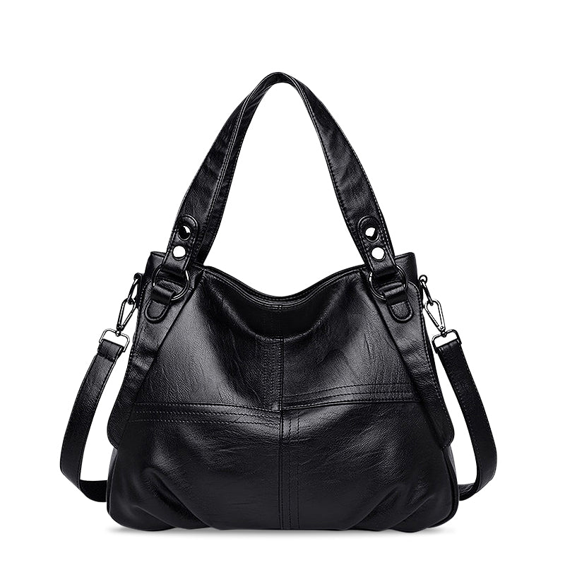 CALORA_ Zwarte Vegan Leren Handtas met Schouderriem en Stijlvol Design
