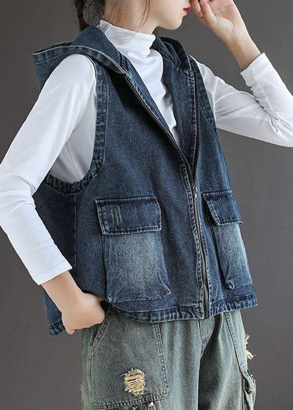 Casual blauw denim met ritszakken herfst mouwloos gilet