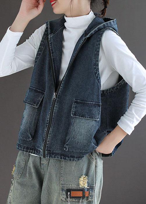 Casual blauw denim met ritszakken herfst mouwloos gilet