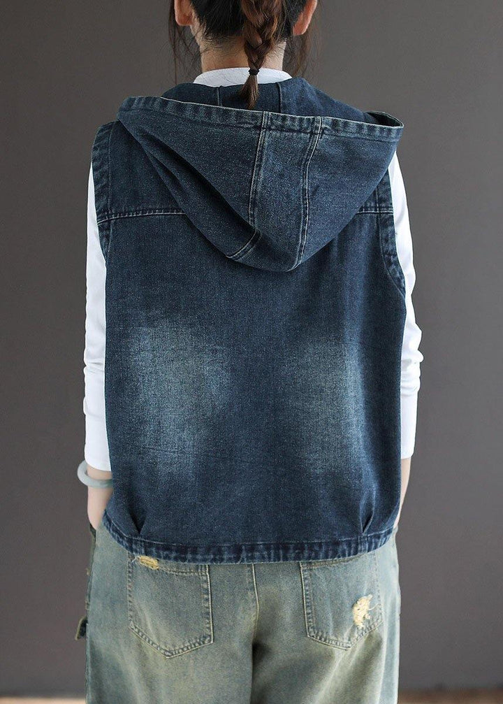 Casual blauw denim met ritszakken herfst mouwloos gilet