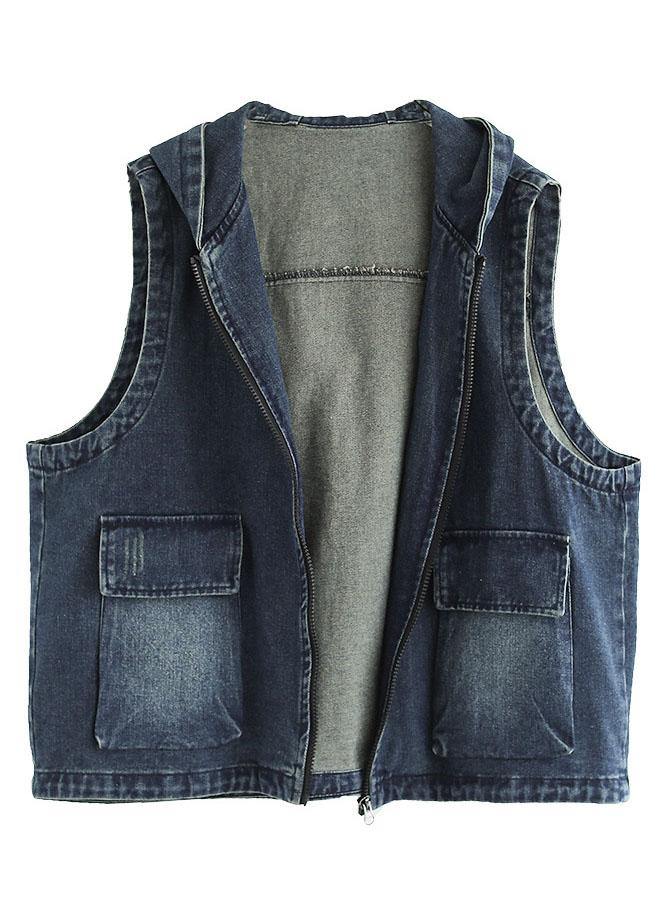 Casual blauw denim met ritszakken herfst mouwloos gilet