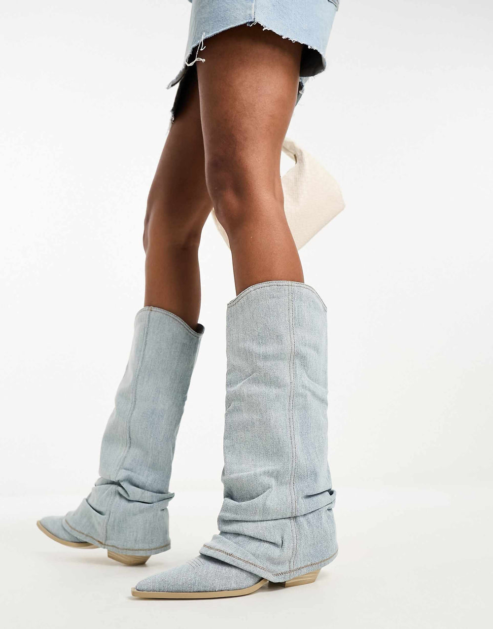 CALORA_ Casual Blauw Denim Laarzen Met Oversized Schacht Spitse Teen
