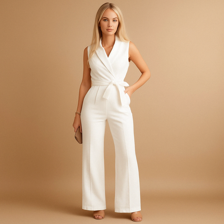 CALORA_ Wikkel Jumpsuit Met Getailleerde Pasvorm En Wijde Pijpen