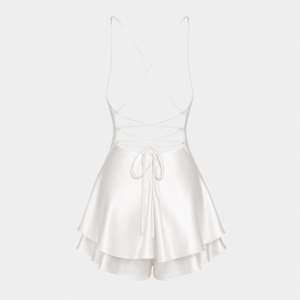 De Laure Satijnen Open-Rug Jurk-Zomer Jurken-Calora Mode-Wit-S-Calora