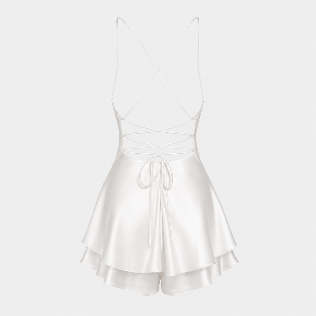 De Laure Satijnen Open-Rug Jurk-Zomer Jurken-Calora Mode-Wit-S-Calora