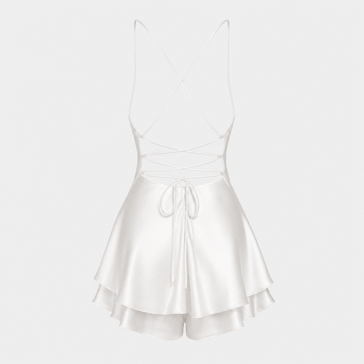 De Laure Satijnen Open-Rug Jurk-Zomer Jurken-Calora Mode-Wit-S-Calora