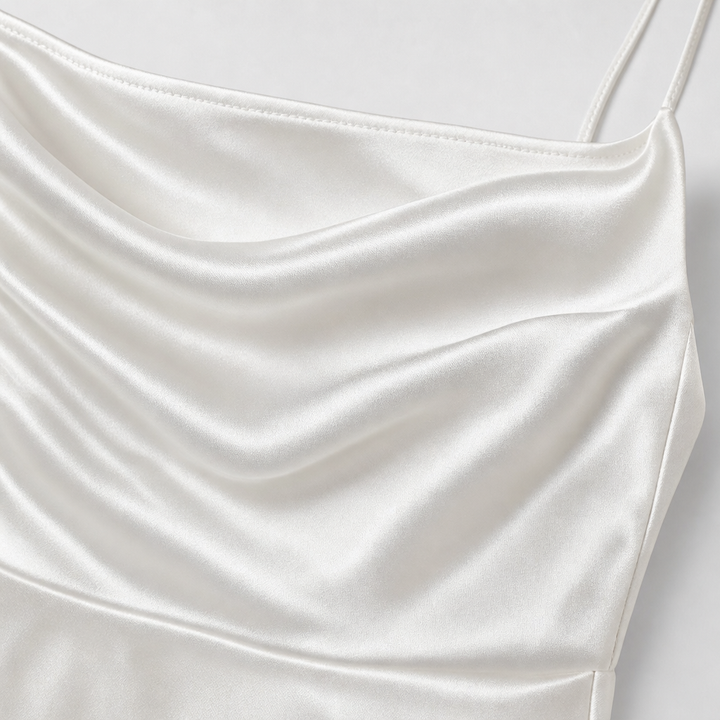 De Laure Satijnen Open-Rug Jurk-Zomer Jurken-Calora Mode-Wit-S-Calora