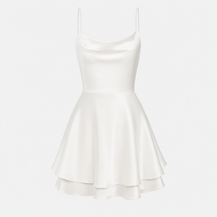 De Laure Satijnen Open-Rug Jurk-Zomer Jurken-Calora Mode-Wit-S-Calora