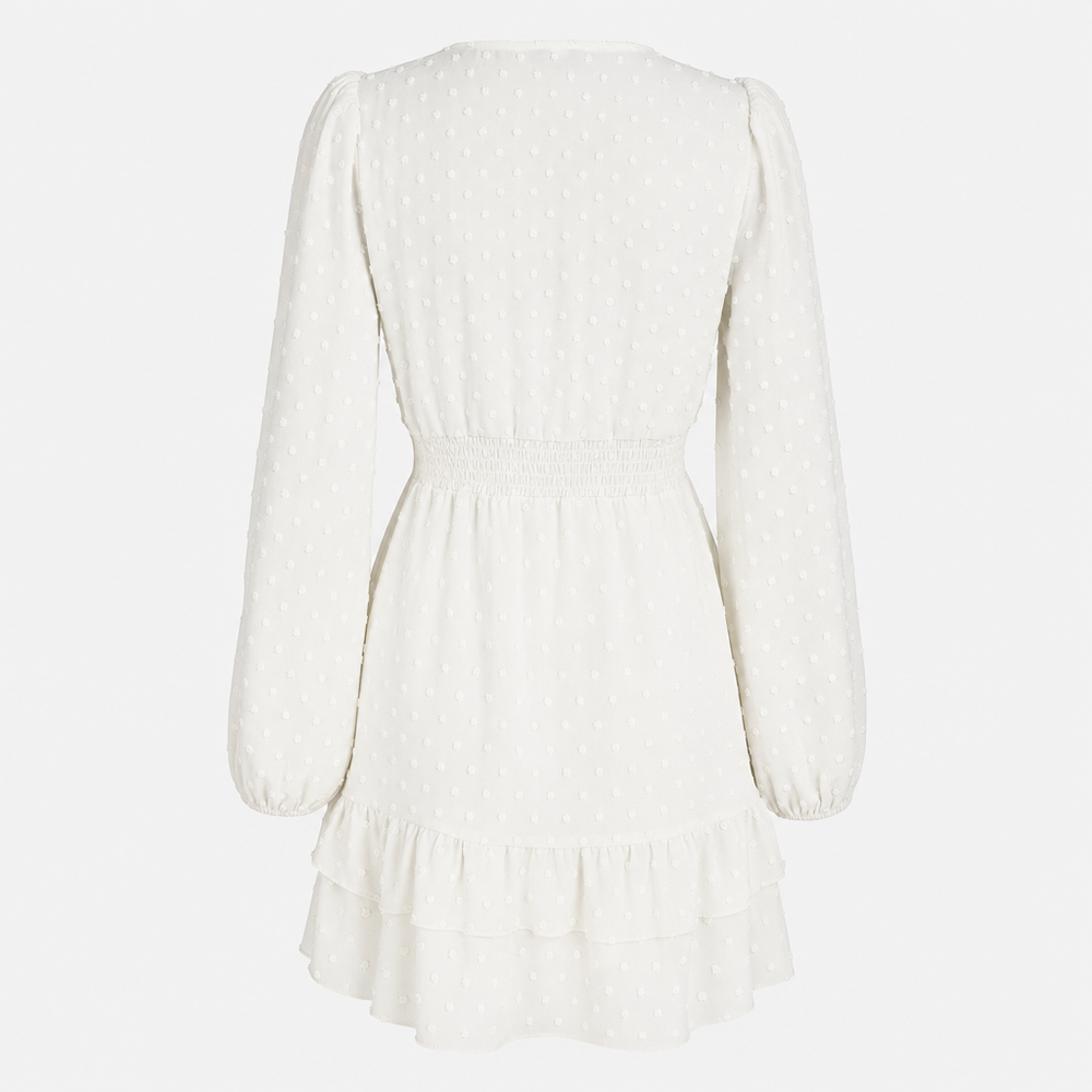 De Mila Dotted Ruffle Jurk-Zomer Jurken-Calora Mode-Wit-S-Calora