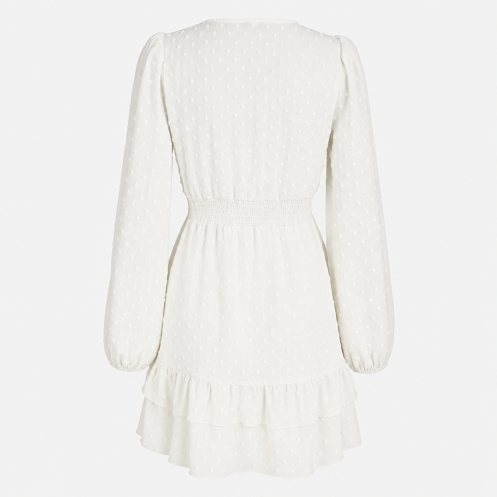 De Mila Dotted Ruffle Jurk-Zomer Jurken-Calora Mode-Wit-S-Calora