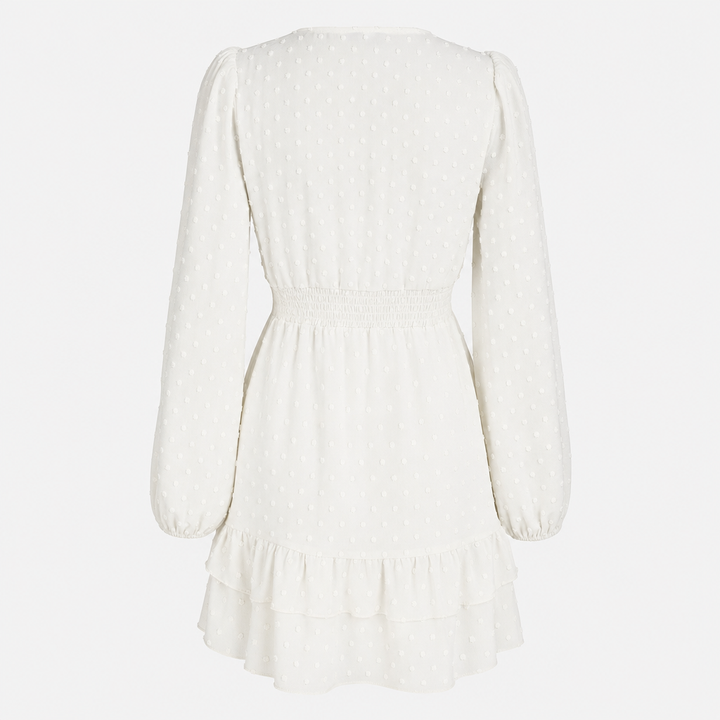 De Mila Dotted Ruffle Jurk-Zomer Jurken-Calora Mode-Wit-S-Calora