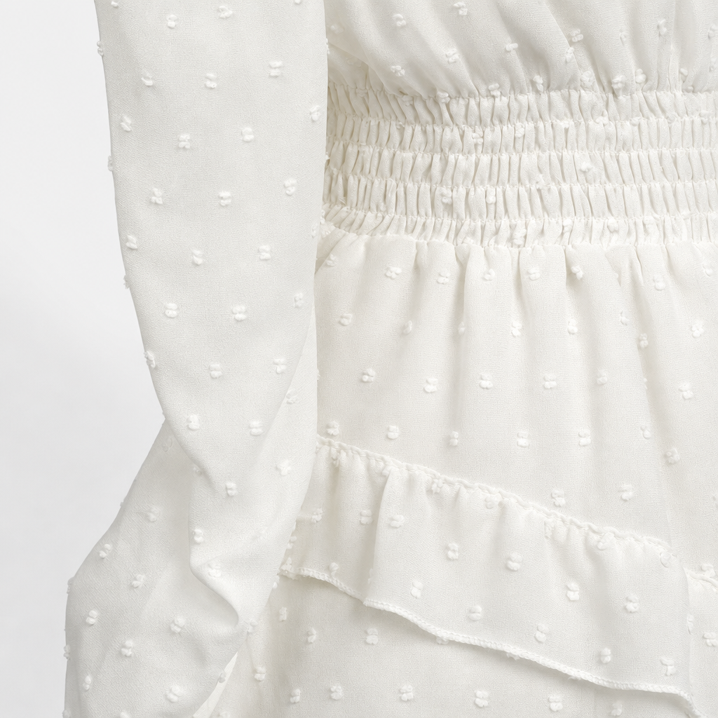 De Mila Dotted Ruffle Jurk-Zomer Jurken-Calora Mode-Wit-S-Calora
