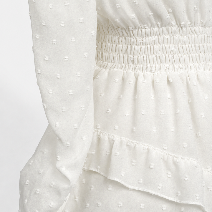 De Mila Dotted Ruffle Jurk-Zomer Jurken-Calora Mode-Wit-S-Calora