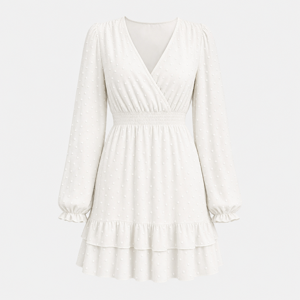 De Mila Dotted Ruffle Jurk-Zomer Jurken-Calora Mode-Wit-S-Calora