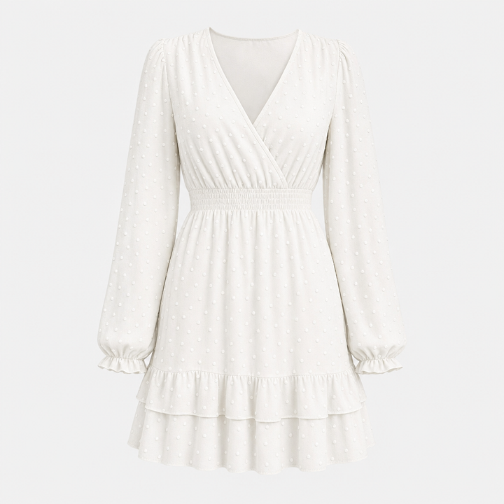 De Mila Dotted Ruffle Jurk-Zomer Jurken-Calora Mode-Wit-S-Calora