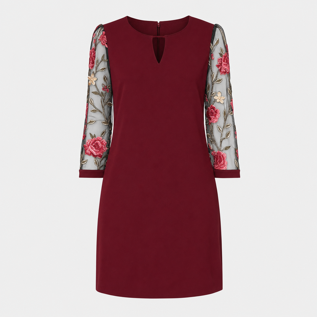 De Rosalie Geborduurde Mesh Jurk-Zomer Jurken-Calora Mode-Rood-S-Calora