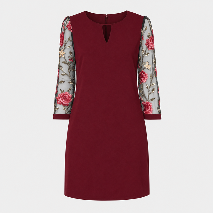 De Rosalie Geborduurde Mesh Jurk-Zomer Jurken-Calora Mode-Rood-S-Calora