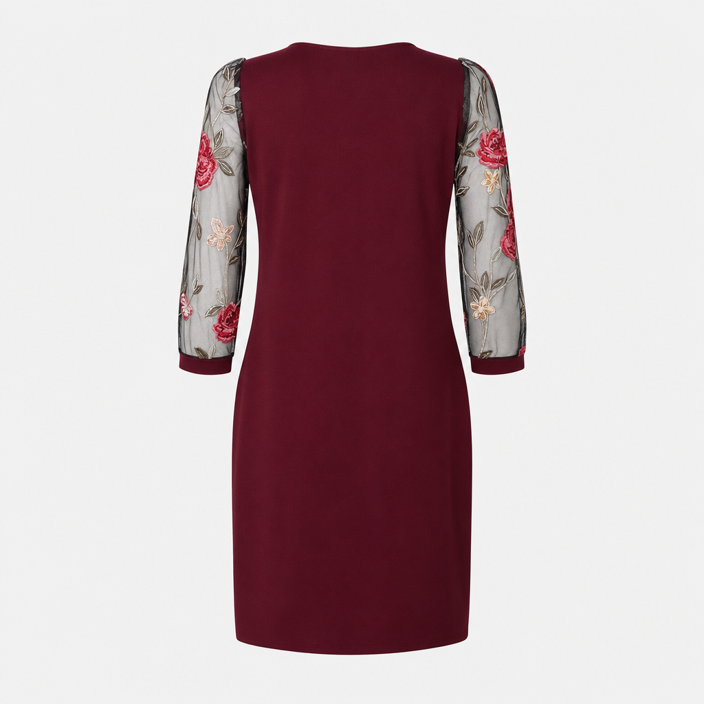 De Rosalie Geborduurde Mesh Jurk-Zomer Jurken-Calora Mode-Rood-S-Calora