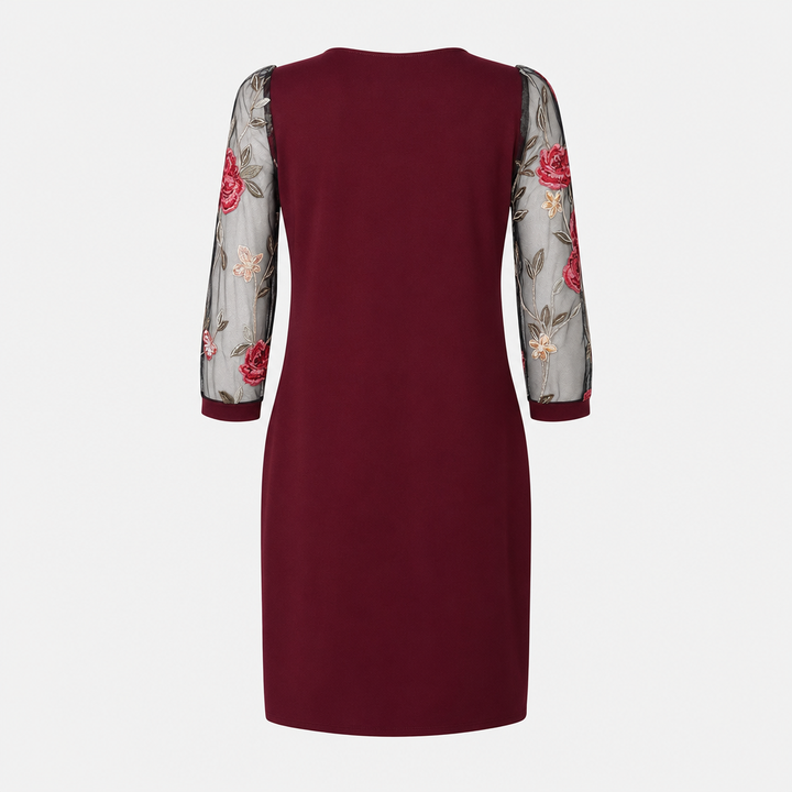 De Rosalie Geborduurde Mesh Jurk-Zomer Jurken-Calora Mode-Rood-S-Calora