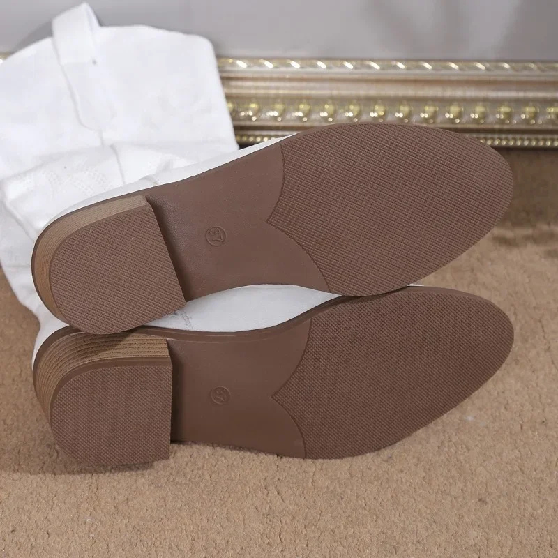 CALORA_ Denim Cowboy Laarzen Dames Met Western Borduursel Blokhak