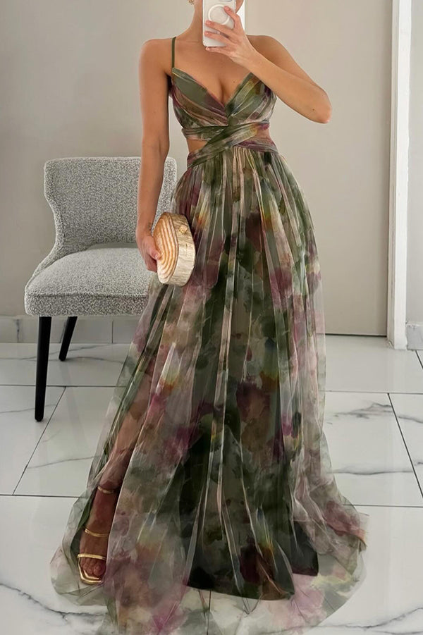CALORA_ Lange Maxi Jurk met Bloemenprint en Verstelbare Rug voor Zomer