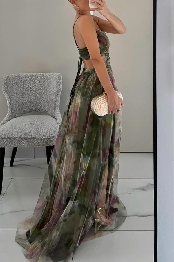 CALORA_ Lange Maxi Jurk met Bloemenprint en Verstelbare Rug voor Zomer